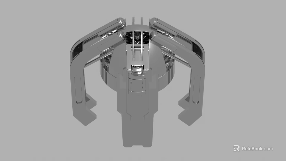 Silver Mechanical Industrial Component Featuring Symmetrical Metal Arms And Structure 3d model 