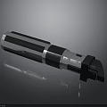 Futuristic Metallic Weapon with Cylindrical Silver Black Design and Reflective Surface Finish
