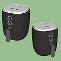Two Black Electric Air Fryers With Control Knobs For Kitchen Appliances 3d model