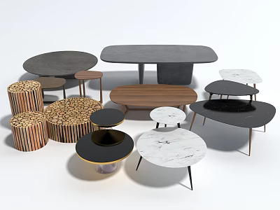 Stylish Coffee Tables With Various Shapes Wooden Marble And Metal Leg Designs 3d model