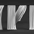 Multiple White Sheer Curtains Hanging With Flowing Fabric On Dark Backdrop 3d model