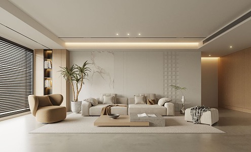 Modern Living Room Simple Cream Home Living Room 3d model