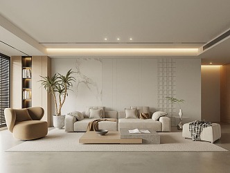 Modern Living Room Simple Cream Home Living Room 3d model