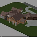 Wooden Single Family House With Multiple Gabled Roofs Green Lawn And Driveway