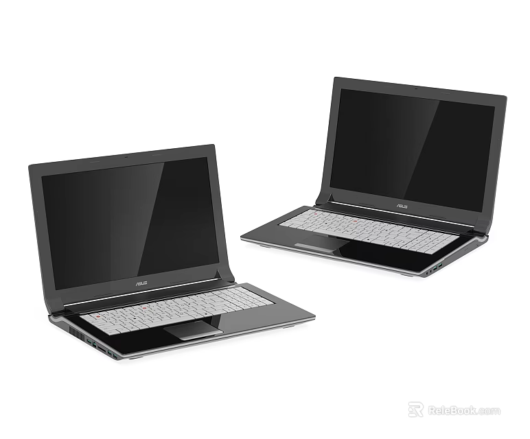 Two Modern Black Laptops With Sleek Design And Silver Keyboards 3d model 