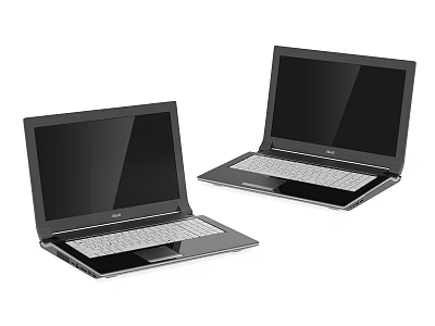 Two Modern Black Laptops With Sleek Design And Silver Keyboards 3d model