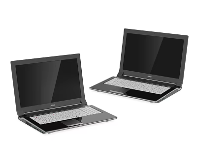 Two Modern Black Laptops With Sleek Design And Silver Keyboards 3d model