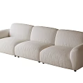 Modern Three Seater Sofa With Beige Fabric And Rounded Arms Design