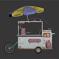 Shanity Brand Street Food Cart With Yellow Blue Umbrella And Transparent
