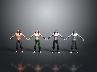 Four Character Models Standing Together With Different Outfits And Holding Hands 3d model
