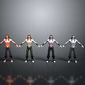 Four Character Models Standing Together With Different Outfits And Holding Hands 3d model