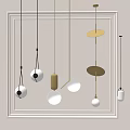Modern Pendant Lights Featuring Spherical Cylindrical And Disc Shaped Designs With Metallic Frames 3d model