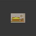 Cartoon Bedroom Scene With Yellow Quilt Panda Doll Small Table And Flowers