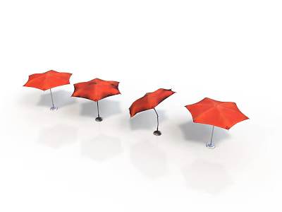 Four Red Umbrellas Displayed On White Background With Metal Stands 3d model