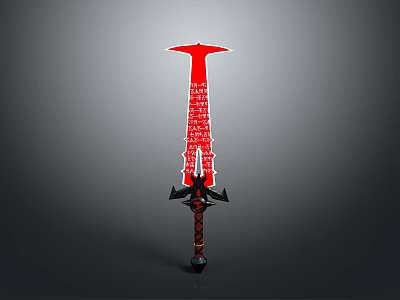 Red Decorative Sword With White Inscriptions And Black Hilt Design 3d model