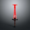 Red Decorative Sword With White Inscriptions And Black Hilt Design
