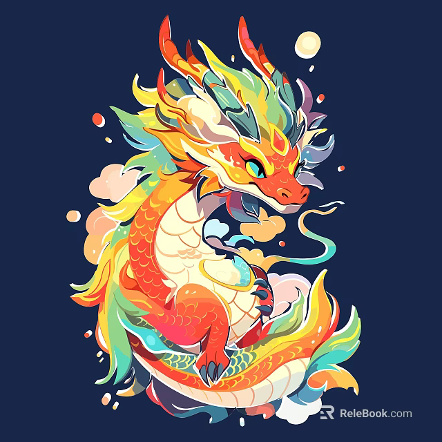 Colorful Dragon With Intricate Carved Scales Decorative Clouds And Ornamental Details 3d model 