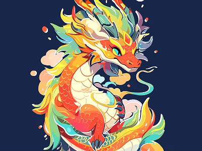 Colorful Dragon With Intricate Carved Scales Decorative Clouds And Ornamental Details 3d model