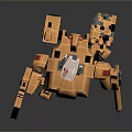 Game Movie Mech Robot Character with Orange Red Armor Arm Cannon Weapons in Combat Stance