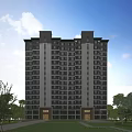 Modern High Rise Residential Building With Multiple Windows Green Trees And Blue Sky Background