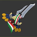 Decorative Sword With Gold Medals And Colored Ribbons On Dark Background