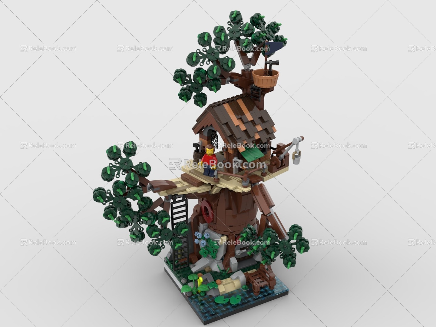 Lego toy building blocks tree house forest plant house secret base 3d model