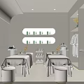 Modern SPA Room With Massage Beds Oval Shelves Skincare Products And White Robes