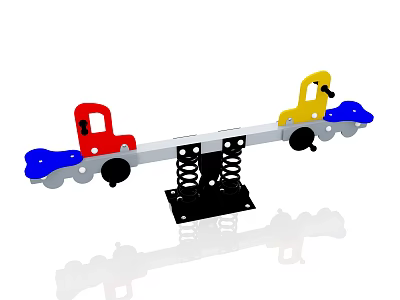Colorful Children's Seesaw With Red Yellow Cartoon Car Design And Spring Base 3d model