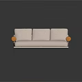 Light Colored Two Seater Sofa With Orange Armrests And Black Metal Legs Modern Design