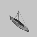 Traditional Wooden Yacht With Sail Mast Rowing Seats And Blue Trim Design