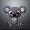 Cartoon Purple Koala Character With Big Ears Red Eyes White Chest Sitting On Black Surface