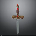 Ornate Sword Design With Golden Decorations Red Gemstones And Crown Top