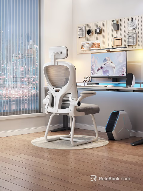 Ergonomic Office Chair With Mesh Back Headrest For Home Office Workspace 3d model 