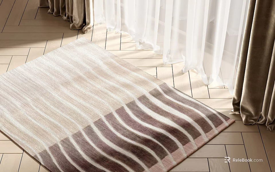 Square Area Rug With Striped Pattern In Living Room 3d model