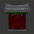 Traditional Chinese Architecture With Red Wooden Door And Gray Tiled Roof