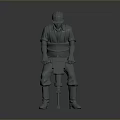 3D Model Of Worker Wearing Safety Helmet And Work Uniform Holding Tool On Gray Background