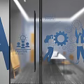 Creative Room Glass Door With People Collaborating On Gears And Creative Design
