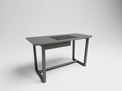 Modern Minimalist Desk With Dark Wooden Tabletop And Metal Support Legs 3d model