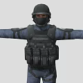 Game and Movie Character in Blue Tactical Uniform with Black Helmet Goggles Vest Knee Pads