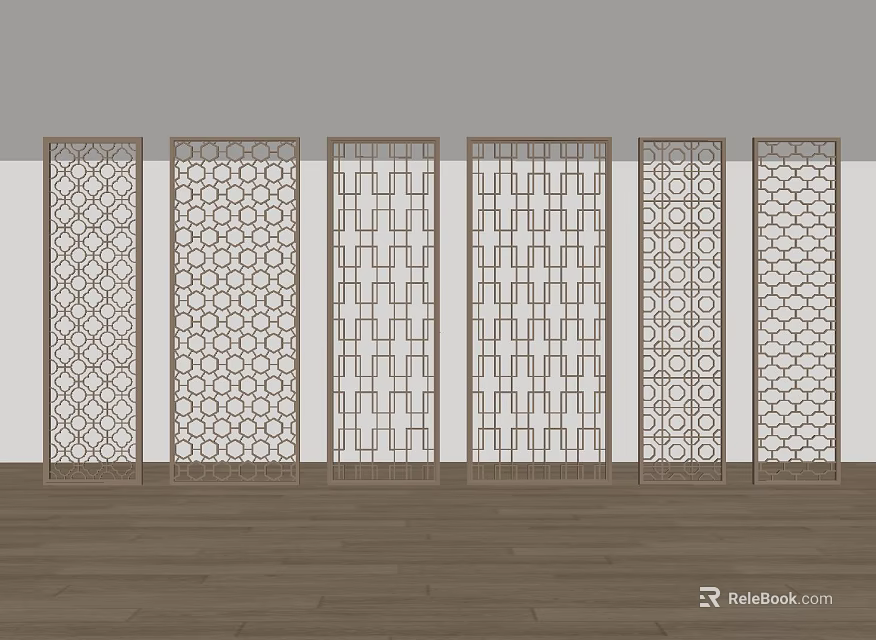 Modern Decorative Room Dividers With Various Geometric Patterns And Metal Frames 3d model