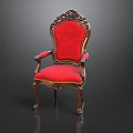 Ornate Classic Single Chair With Red Upholstery And Wooden Frame