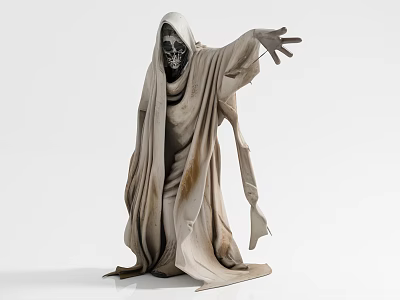 Game and Movie Character Cloaked Skeleton Faced Figure With Outstretched Arm and Tattered Cloak 3d model