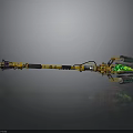 Futuristic Mechanical Device With Yellow Black Structure Long Handle And Green Glowing Core