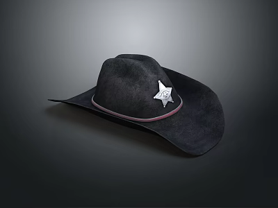 Black Cowboy Hat With Silver Star Badge And Red Band 3d model