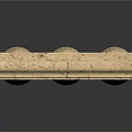 Ornate Crackled Stone Balustrade with Three Decorative Columns Smooth Top and Dark Reflective Surface