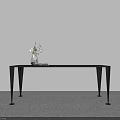 Black Dining Table With Slim Legs Green Plant Vase White Wall And Grey Floor Design