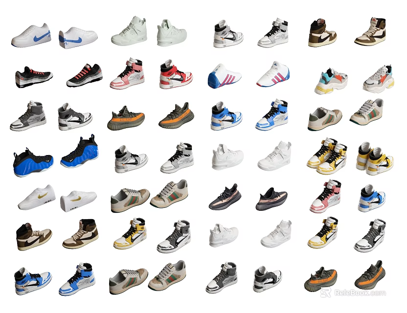 Various Shoes Collection Featuring Different Styles Colors And Sneaker Designs 3d model 