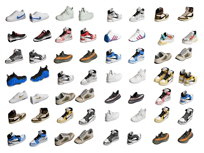 Various Shoes Collection Featuring Different Styles Colors And Sneaker Designs 3d model