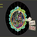 Ornate Oval Mirror With Golden Frame And Decorative Playing Cards