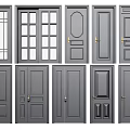 Various Swing Door Designs With Different Panel Styles And Glass Inserts 3d model